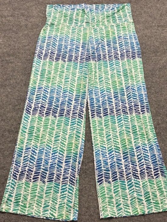 Pants - Wide-Leg Pants Blue Green Stretch Outdoor